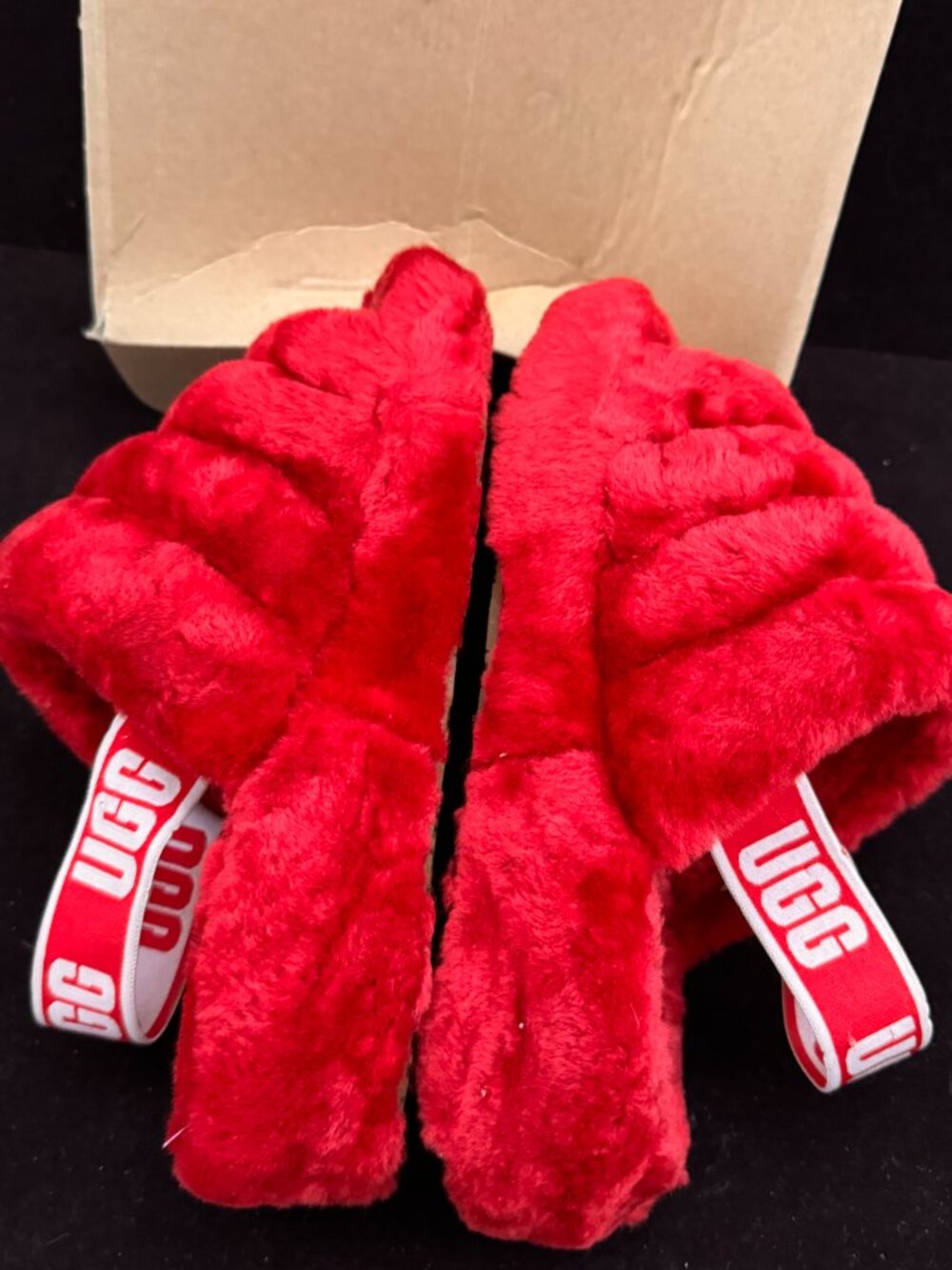 UGG Fluff Yeah Slide Ribbon Red Slippers In Box Size 9 - Picture 2 of 8